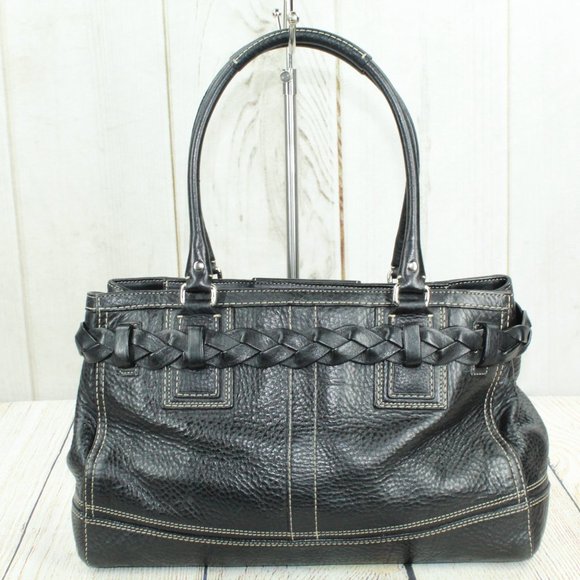 Coach Hamptons Black Pebbled Leather Braided Belt Purse Shoulder Handbag - Picture 8 of 12